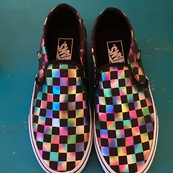 Vans Asher Iridescent Multi color Checkerboars. Women’s Size 8.5 - Picture 2 of 9